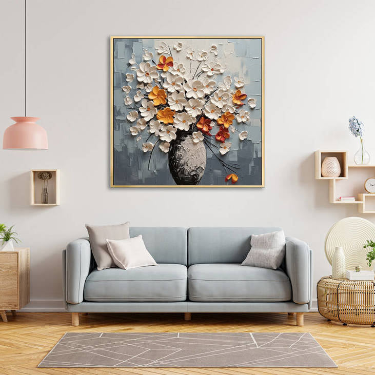 Hand Painted Impasto Flower Bouquet Art #VA112