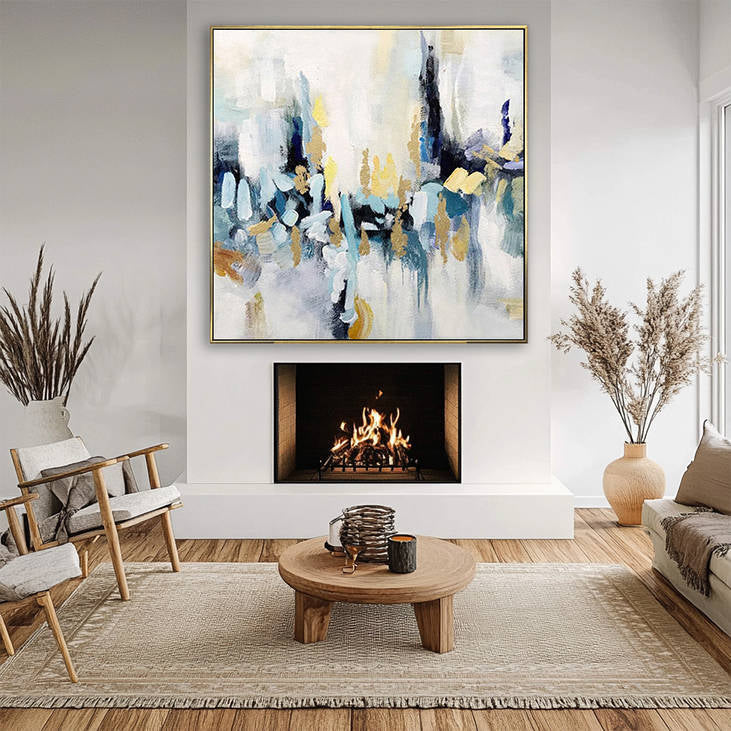 Handmade Abstract Blue Gold Wall Art #YX291