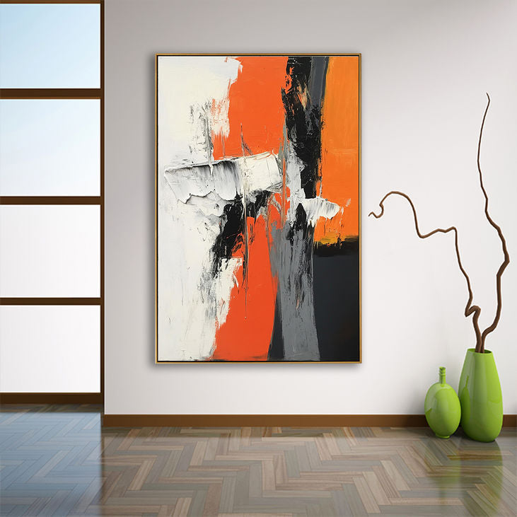 Modern Abstract Painting: Vibrant Orange and White #YX183