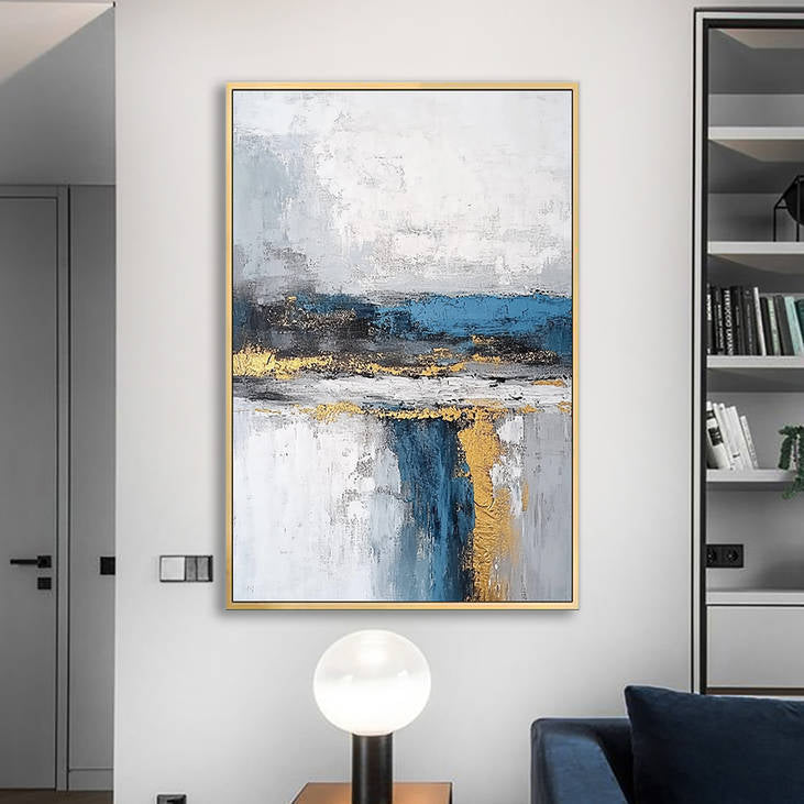 Handmade Abstract Blue & Gold Canvas Painting #YX237