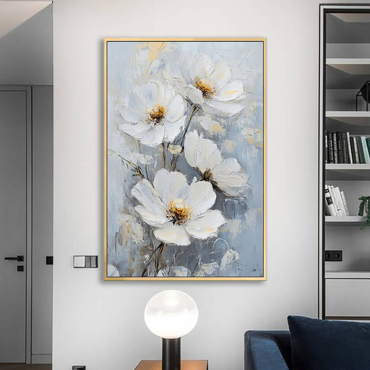 Handmade White Floral Abstract Canvas Painting #YX233