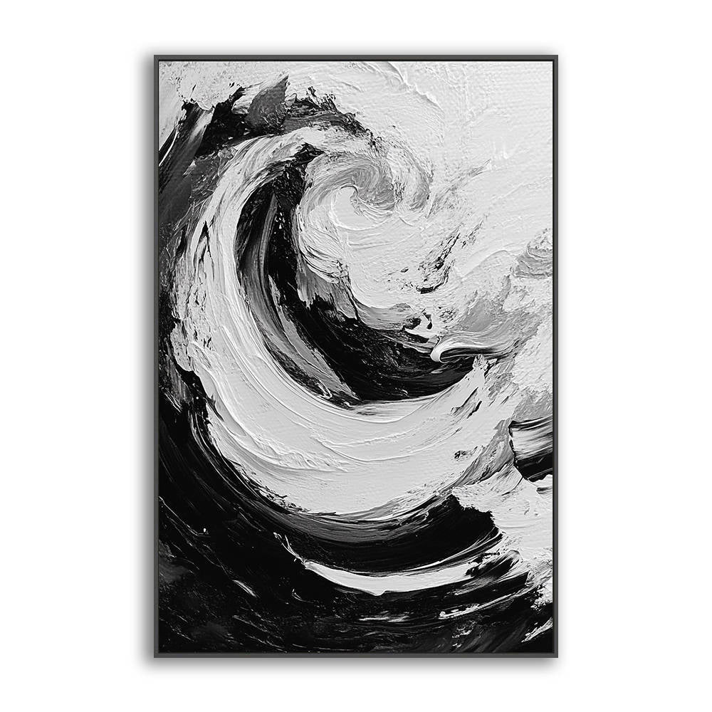 Black and White Abstract Wave Canvas Art #YX325