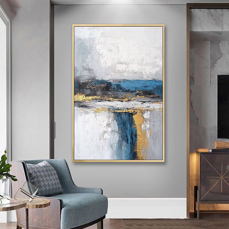 Handmade Abstract Blue & Gold Canvas Painting #YX237