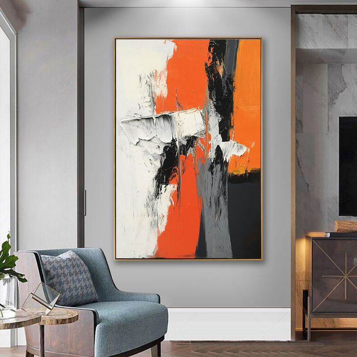 Modern Abstract Painting: Vibrant Orange and White #YX183