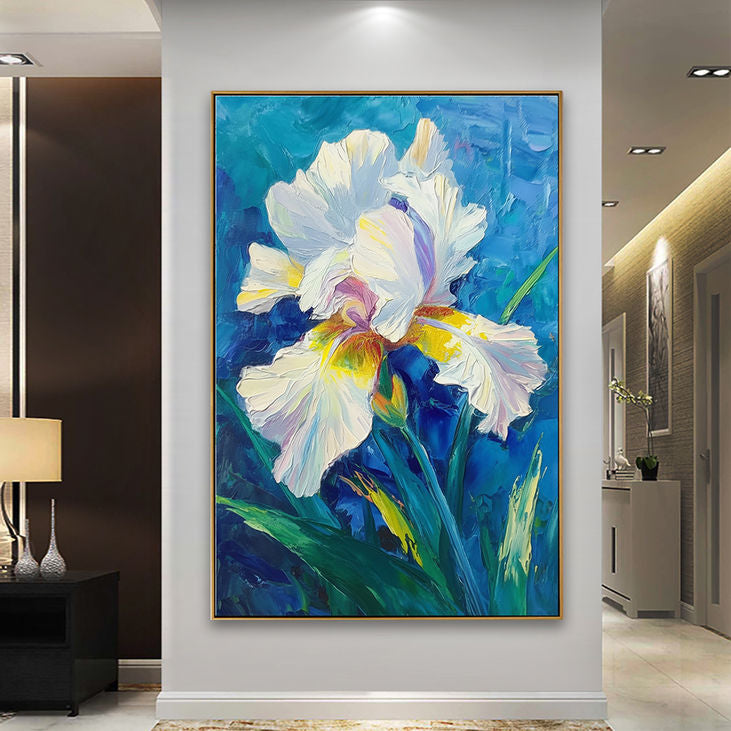 Textured White Iris Flower Canvas #YX191