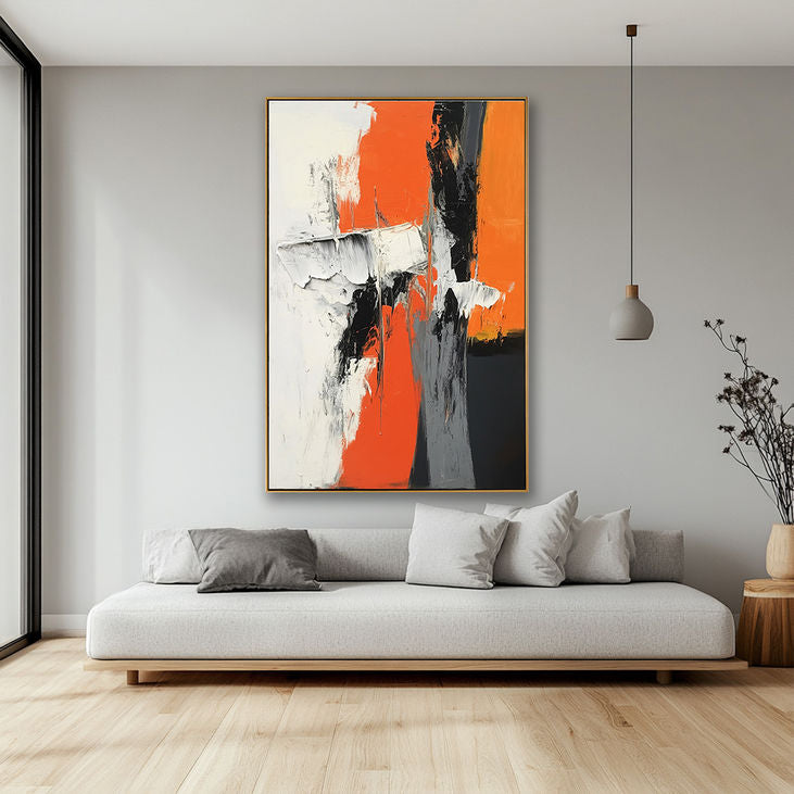 Modern Abstract Painting: Vibrant Orange and White #YX183