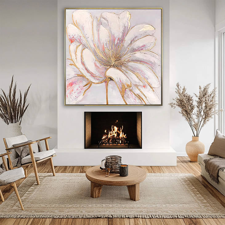 Handmade Abstract Floral Canvas Painting with Gold Accents #YX292