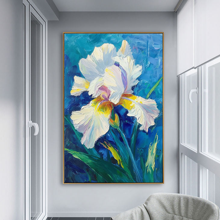Textured White Iris Flower Canvas #YX191