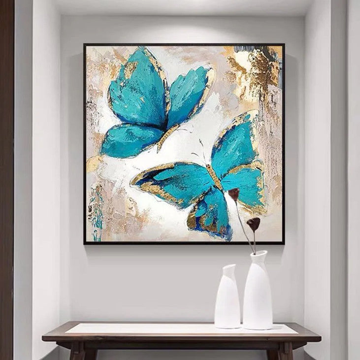 Elegant Blue Butterfly Art with Gold Accents #YX326
