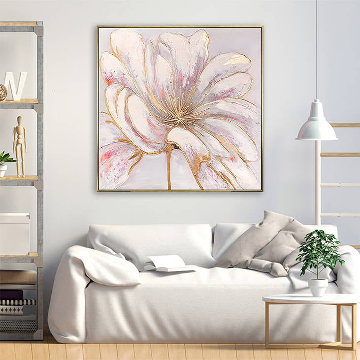 Handmade Abstract Floral Canvas Painting with Gold Accents #YX292