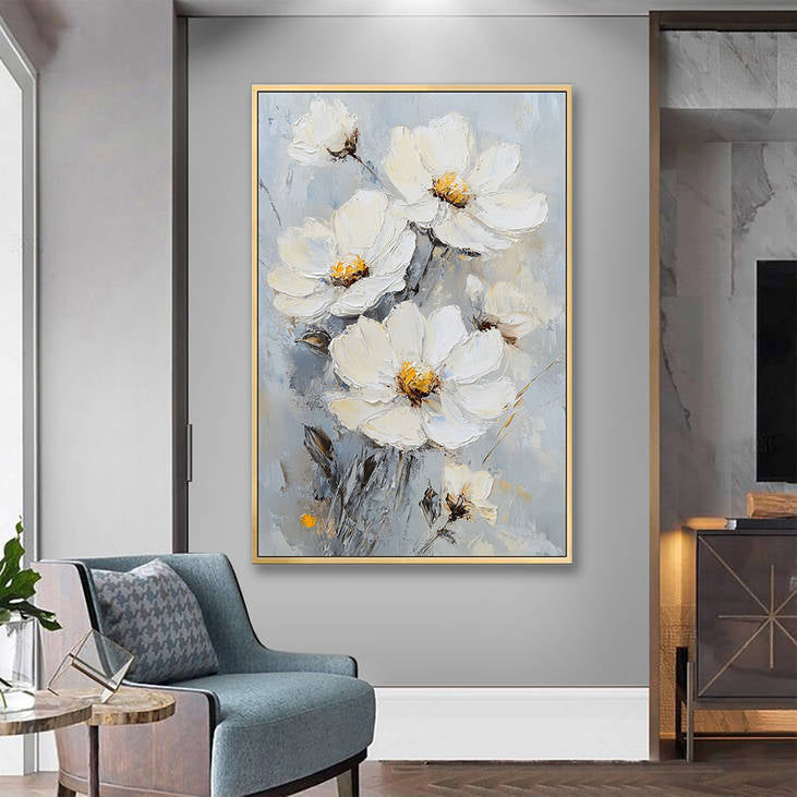 Modern White Flower Abstract Canvas Art #YX234