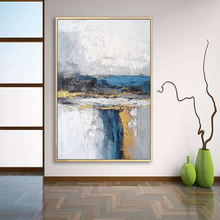 Handmade Abstract Blue & Gold Canvas Painting #YX237