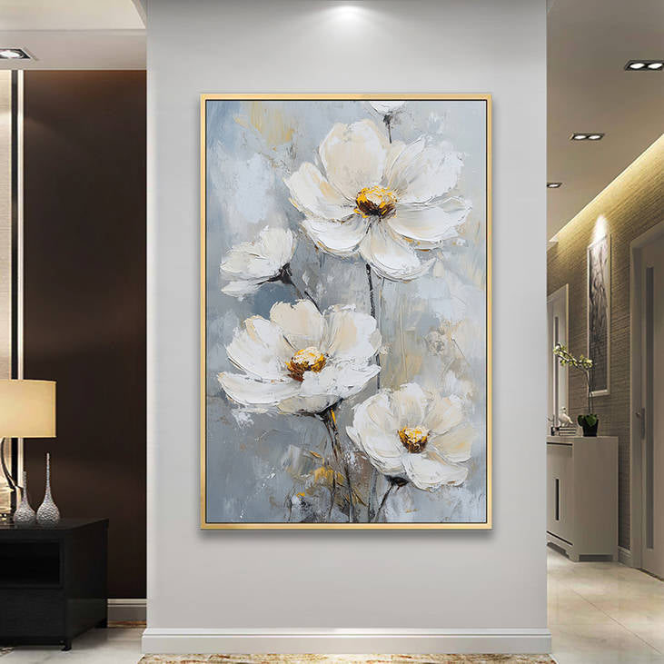 Abstract White Blossom Hand-Painted Art #YX235