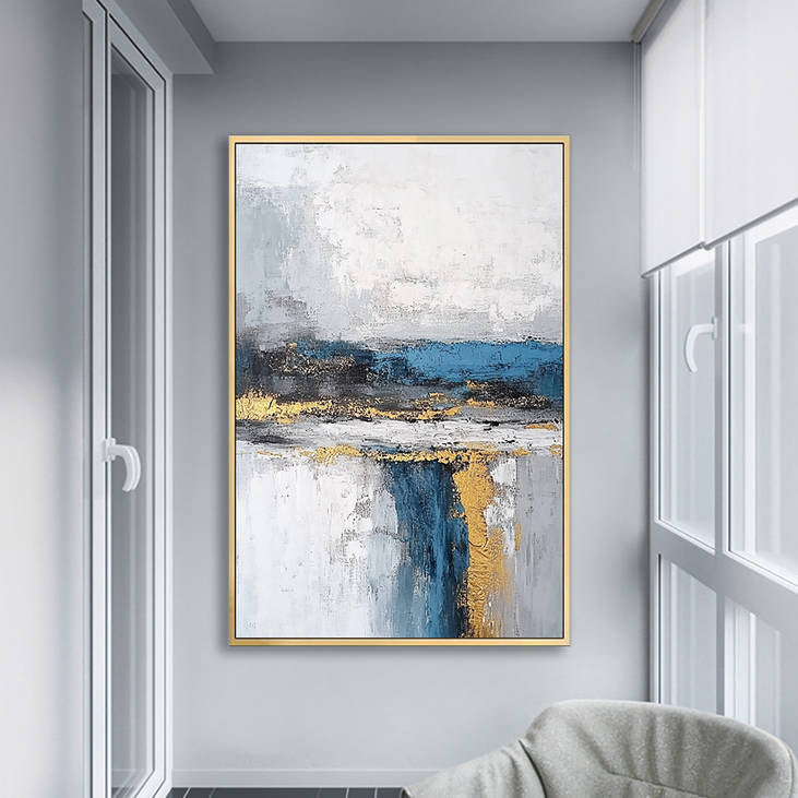 Handmade Abstract Blue & Gold Canvas Painting #YX237