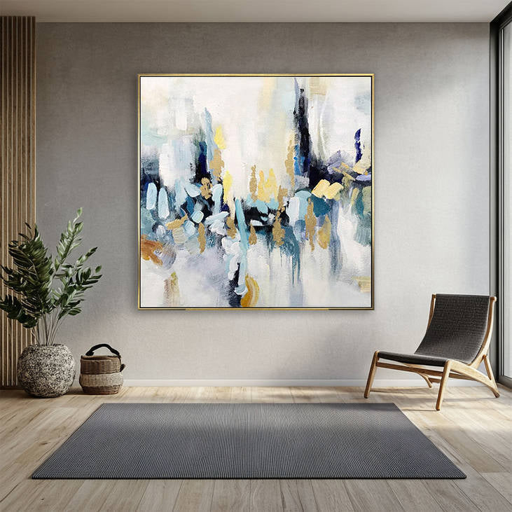 Handmade Abstract Blue Gold Wall Art #YX291