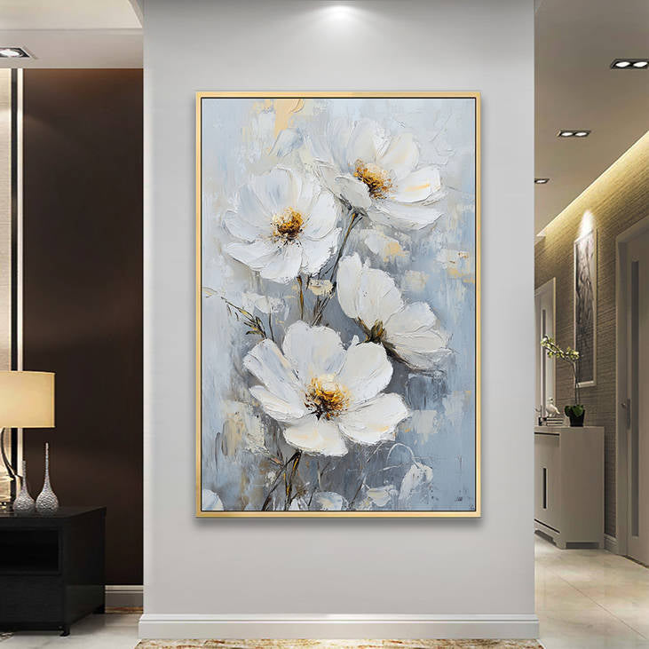 Handmade White Floral Abstract Canvas Painting #YX233