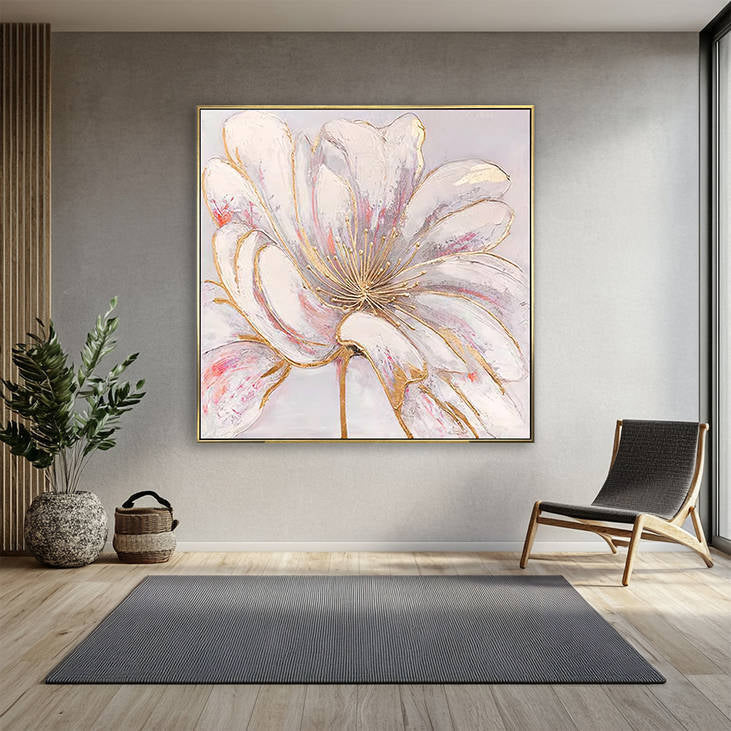 Handmade Abstract Floral Canvas Painting with Gold Accents #YX292