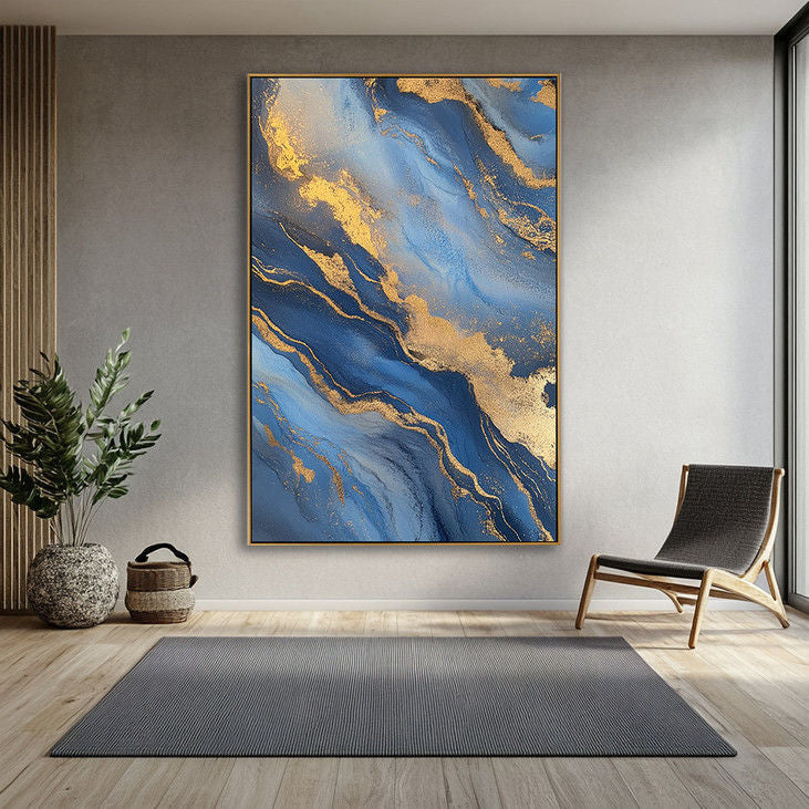 Gilded Blue Abstract Painting #YX86