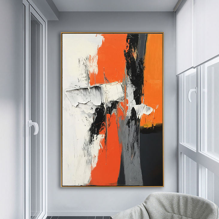 Modern Abstract Painting: Vibrant Orange and White #YX183