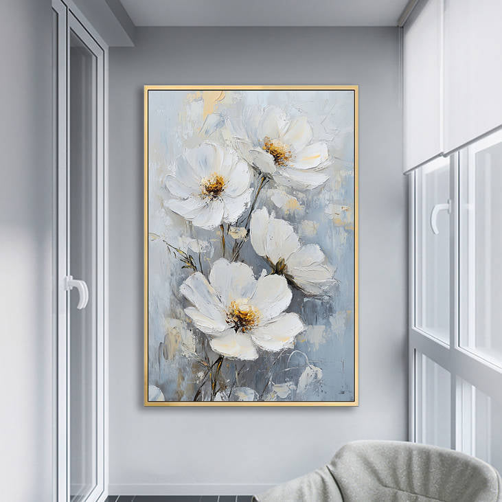 Handmade White Floral Abstract Canvas Painting #YX233