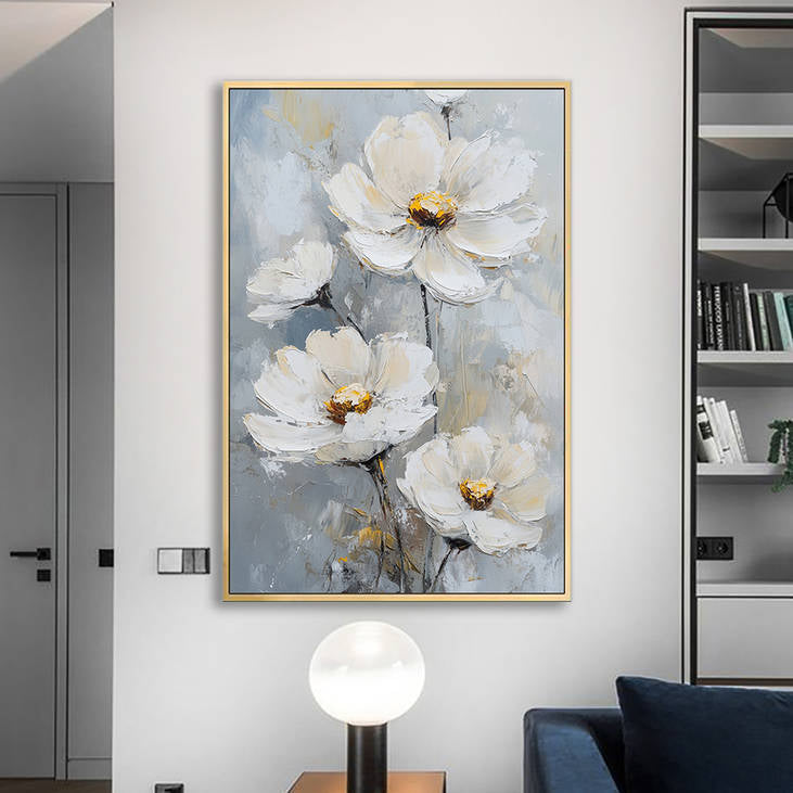 Abstract White Blossom Hand-Painted Art #YX235