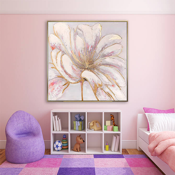 Handmade Abstract Floral Canvas Painting with Gold Accents #YX292