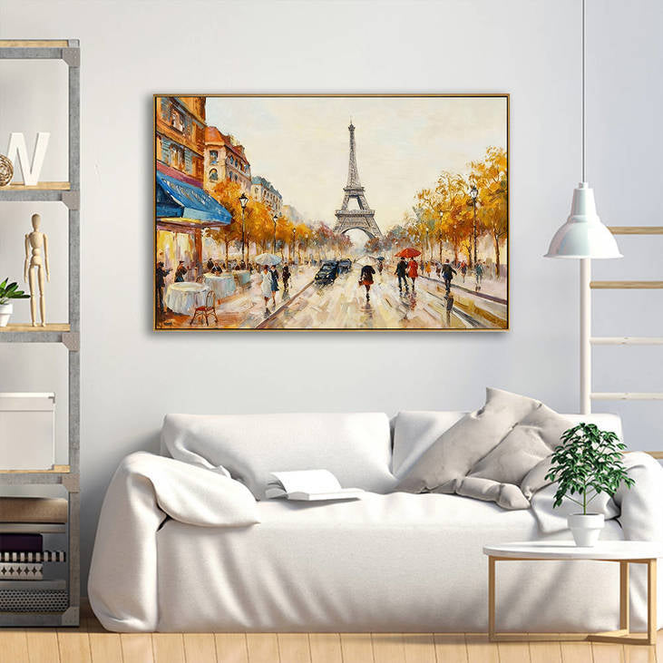 Handmade Paris Eiffel Tower Street Scene Canvas Painting #YX357