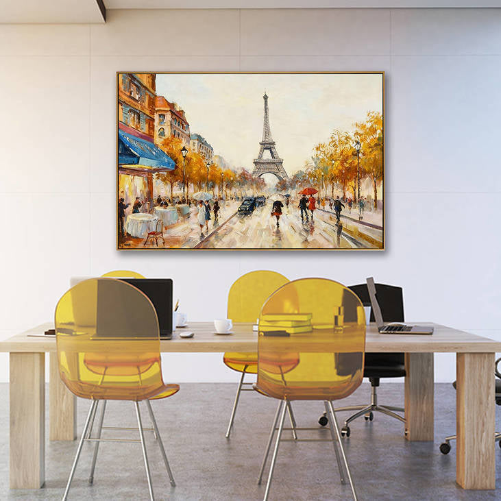 Handmade Paris Eiffel Tower Street Scene Canvas Painting #YX357