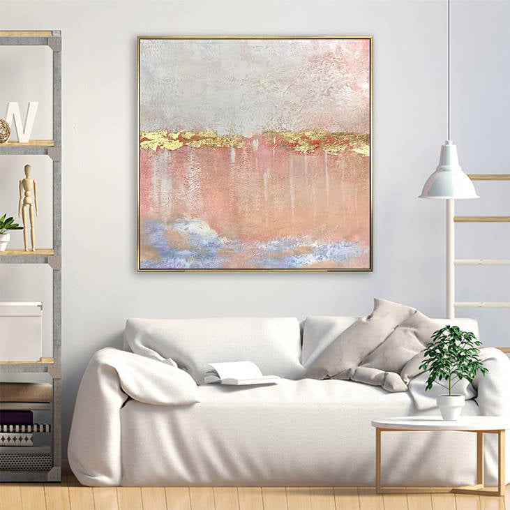 Hand Painted Abstract Blush Pink & Gold Textured Wall Art #YX290