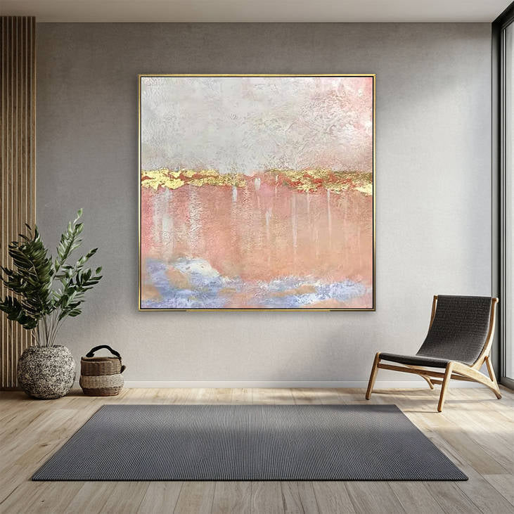 Hand Painted Abstract Blush Pink & Gold Textured Wall Art #YX290