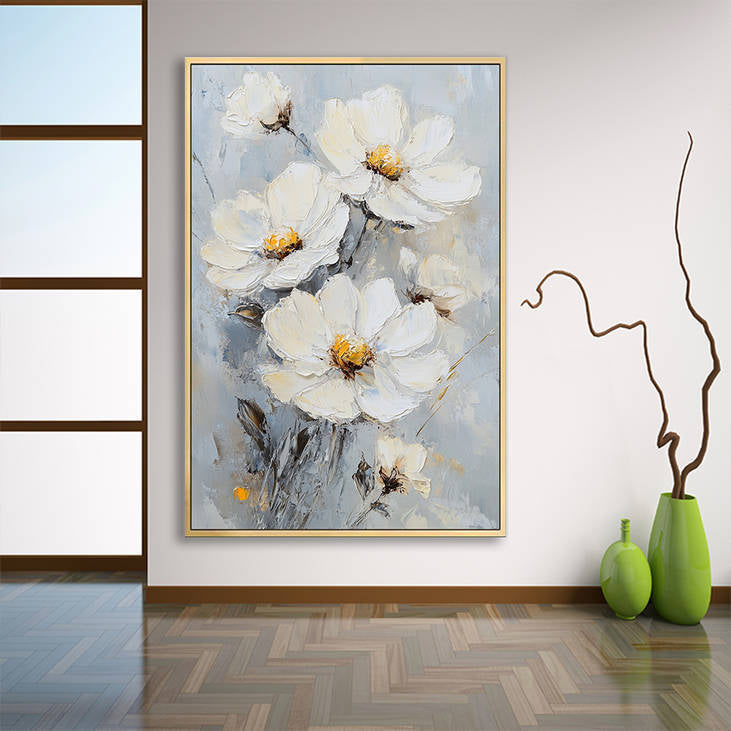 Modern White Flower Abstract Canvas Art #YX234