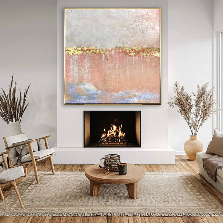 Hand Painted Abstract Blush Pink & Gold Textured Wall Art #YX290