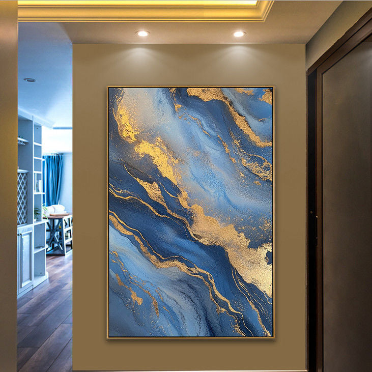 Gilded Blue Abstract Painting #YX86