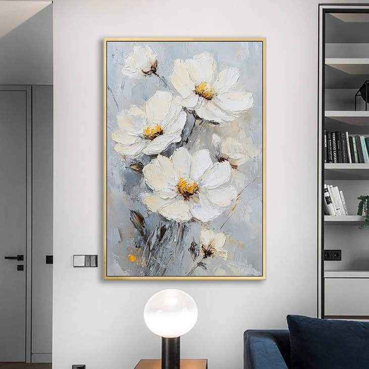 Modern White Flower Abstract Canvas Art #YX234