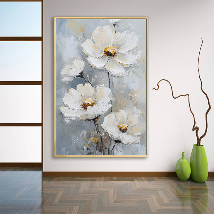 Abstract White Blossom Hand-Painted Art #YX235
