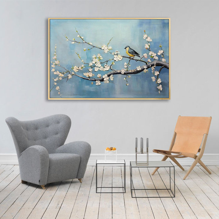 White Blossom & Bird Canvas #VA330