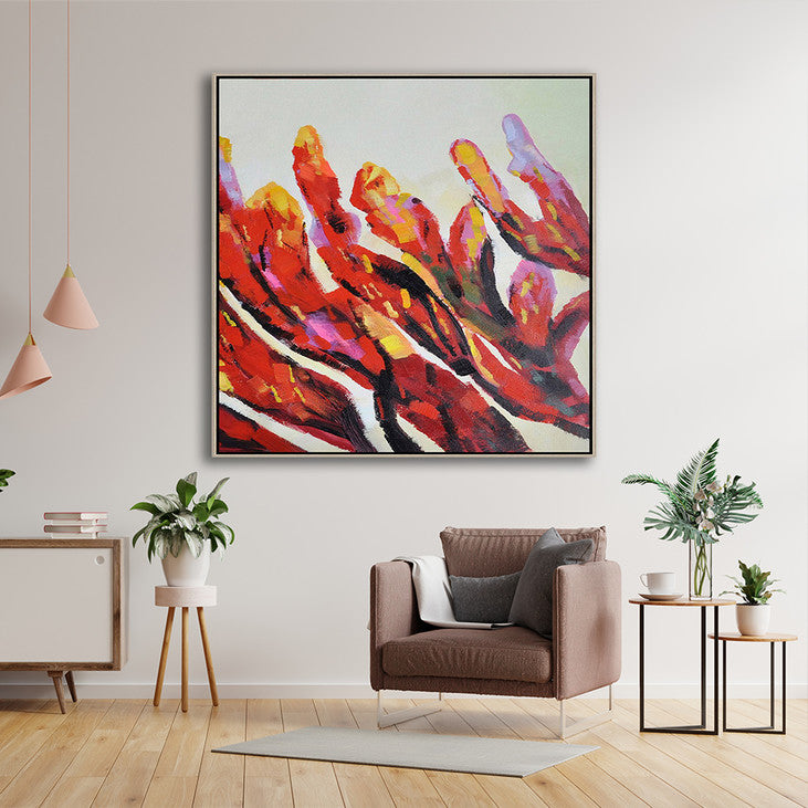 Hand Painted Abstract Coral Canvas Art #VA371