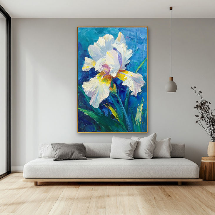 Textured White Iris Flower Canvas #YX191