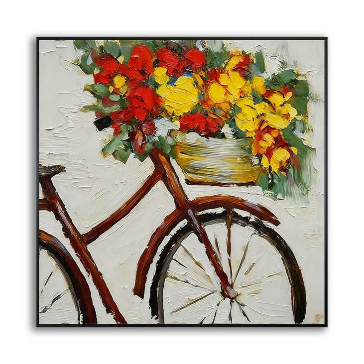 Vintage Bicycle with Floral Basket Wall Art for Home Decor #YX355