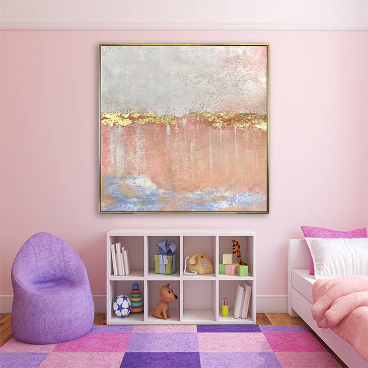 Hand Painted Abstract Blush Pink & Gold Textured Wall Art #YX290