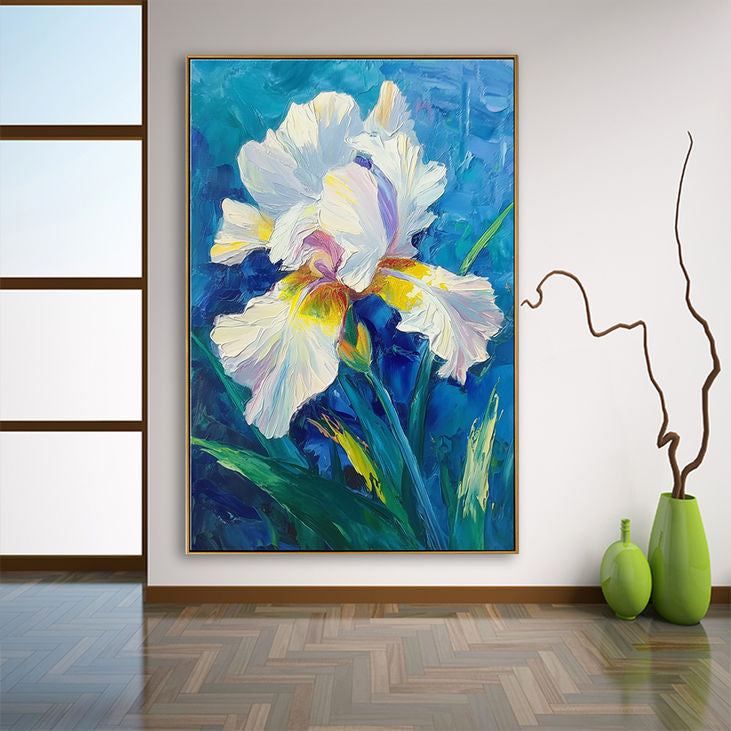 Textured White Iris Flower Canvas #YX191