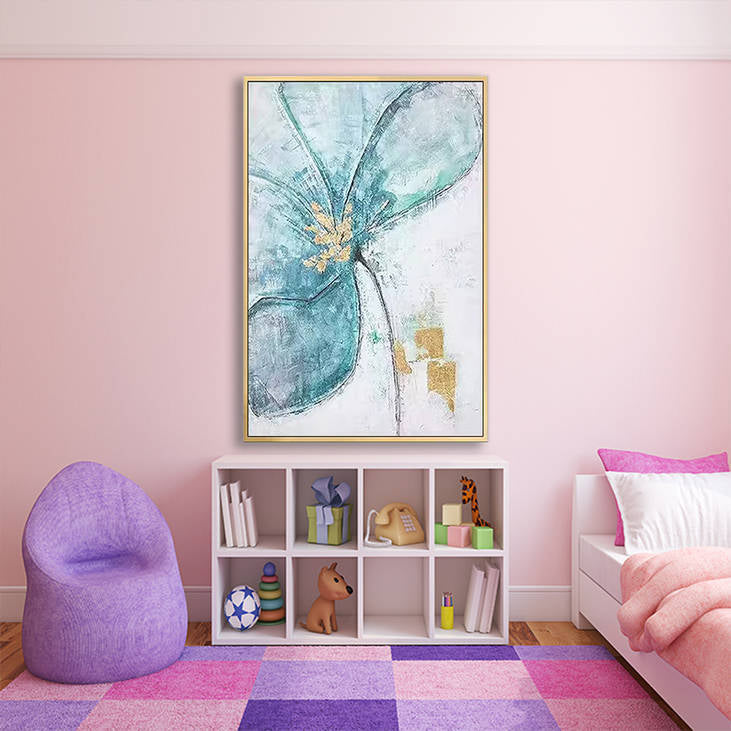 Teal Gold Abstract Floral Hand-Painted Wall Art #YX244
