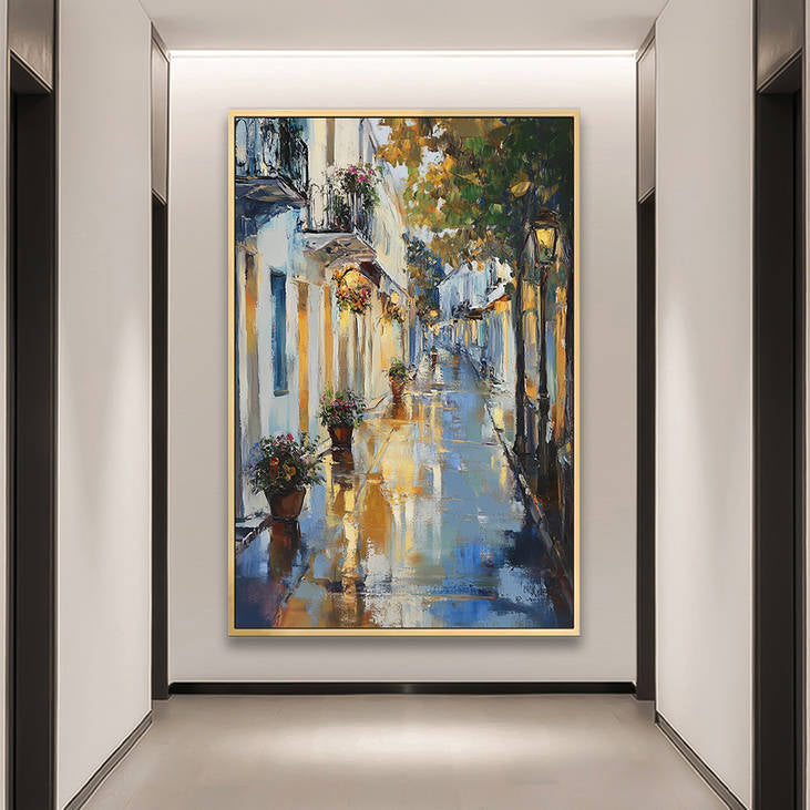 Impressionist Hand-Painted Rainy Alley Wall Art #YX247