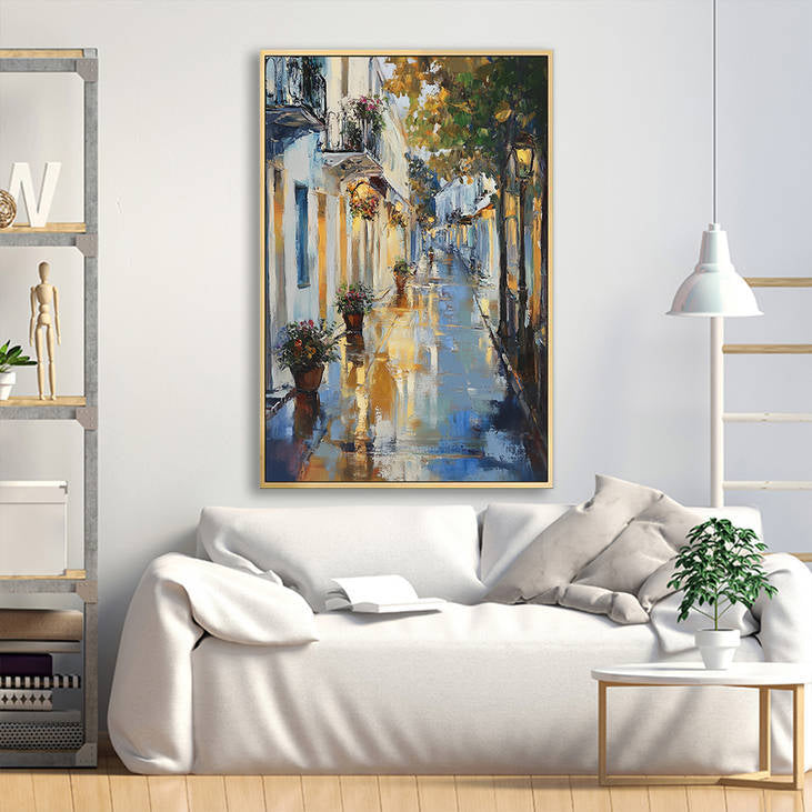 Impressionist Hand-Painted Rainy Alley Wall Art #YX247