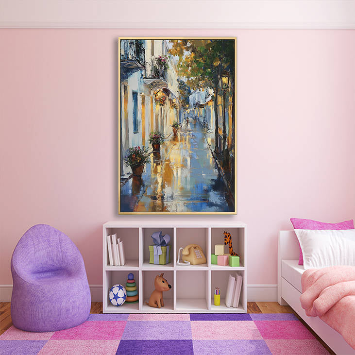 Impressionist Hand-Painted Rainy Alley Wall Art #YX247