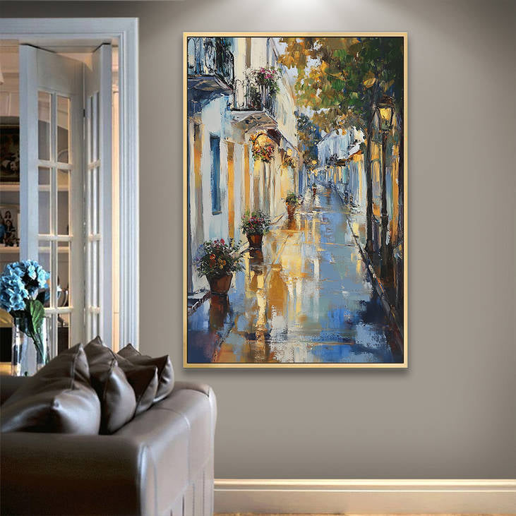 Impressionist Hand-Painted Rainy Alley Wall Art #YX247