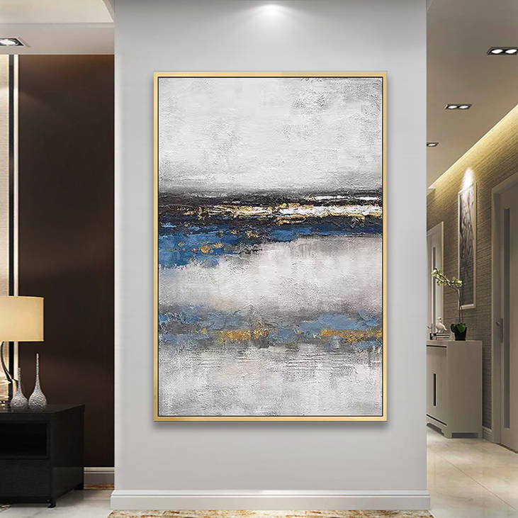 Contemporary Gray Blue Gold Abstract Canvas Art #YX252