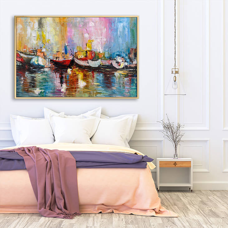 Bold Color Handmade Harbor Boat Abstract Art #YX257