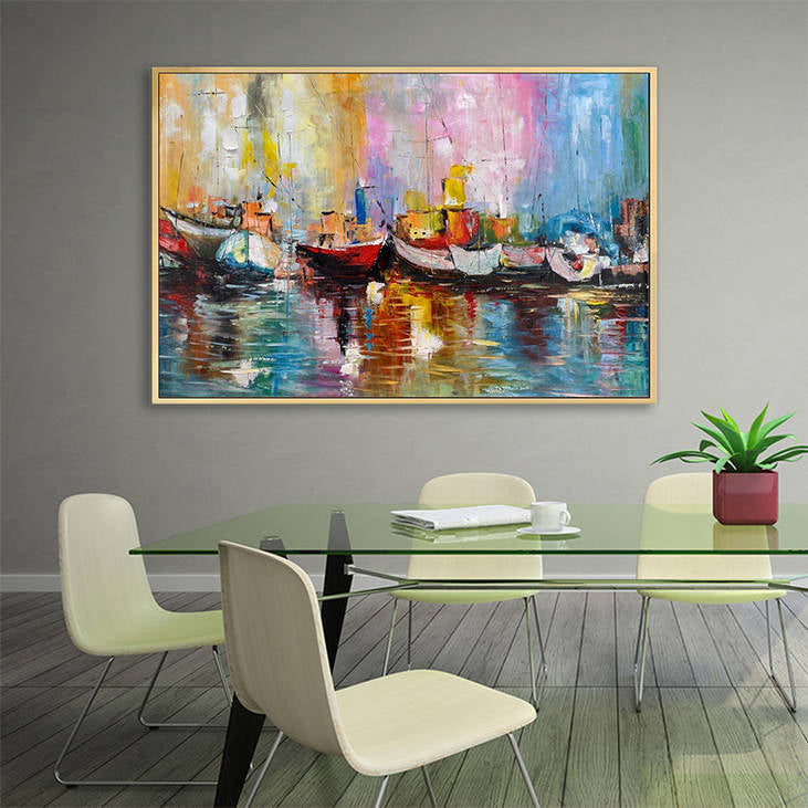 Bold Color Handmade Harbor Boat Abstract Art #YX257