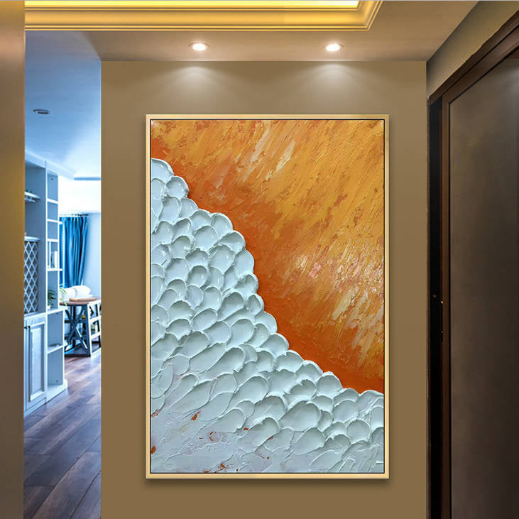 Orange and White Abstract Hand Painted Canvas #YX261